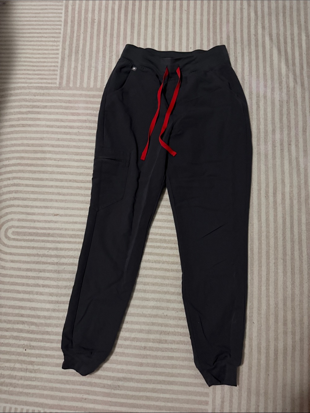 Figs Black Jogger Sweatpants with Red Drawstring